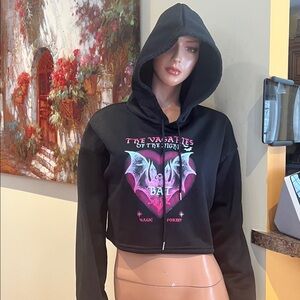 goth Black Hoodie with Bat and Heart Design